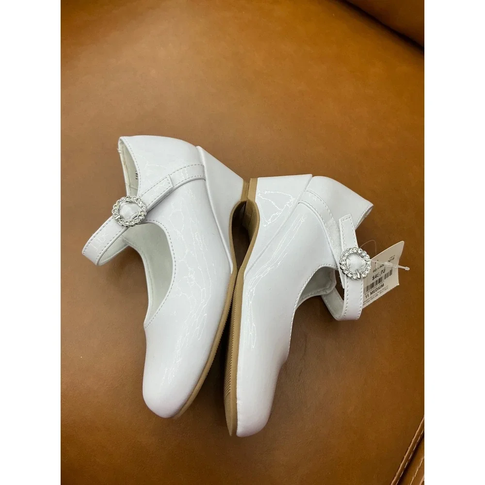 Christie & Jill Mary Jane Girls Size 11 White NEW Rhinestone Wedge CJ Heart